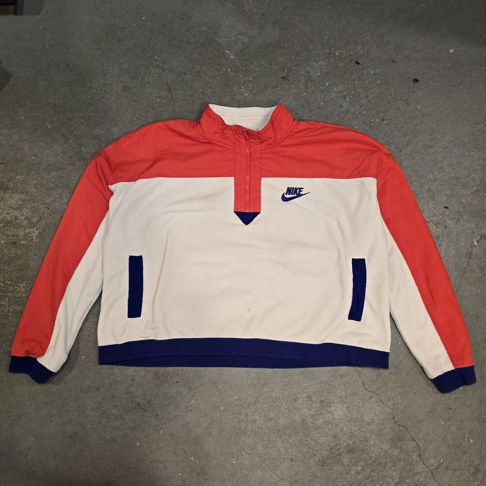 Nike Fleece Quarter Zip Pullover Womens Xxl White Red Blue CJ4927-271